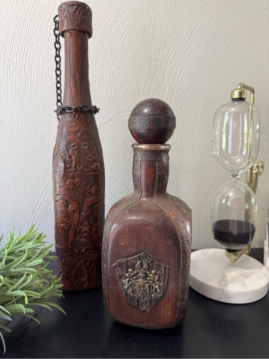 Other - Vintage leather wrapped glass decanters
